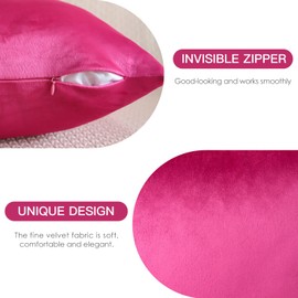 JOTOM Soft Velvet Decorative Throw Pillow Covers 22x22 Inch Solid Cushion Covers 55x55 cm Cushion Case Square Pillow Cases for Couch Sofa Living Room Bedroom Home Decor Set of 2 (Hot Pink)