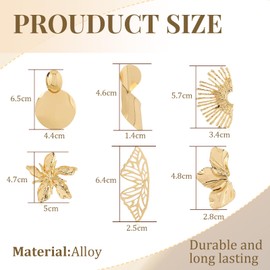 XSDSLS 6 Pairs Gold Statement Earrings Big Gold Geometric Exaggerated Earrings Vintage Big Drop Earring Set Ginkgo Butterfly Lotus Leaf Dangle Earrings Boho Statement Earrings for Women Girls (Set1)