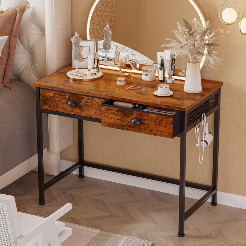 Furologee Computer Desk with 2 Fabric Drawers, 36 Inch Small