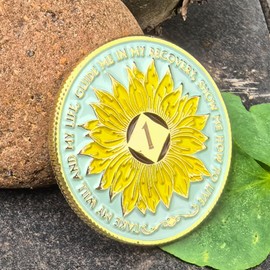 Sunflower 1 Year NA Medallion NA AA Sobriety Coin with Serenity Prayer NA Recovery Chip Celebrating Clean and Sober Living 1-20 Years Narcotics Anonymous Gifts for Women Men