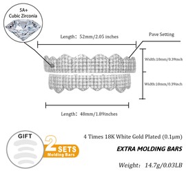 TOPGRILLZ Iced Diamond Grillz for Men Silver Teeths Grills Gold Teeth Grill for Women Micro Pave 8 Fang Top Bottom Grillz for Teeth 14K Gold Plated Rapper Costume Jewelry Accessory (Silver)