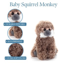 The Petting Zoo Squirrel Monkey Stuffed Animal Plushie, Gifts for Kids, Wild Onez Babiez Wildlife Animals, Monkey Plush Toy 6 inches