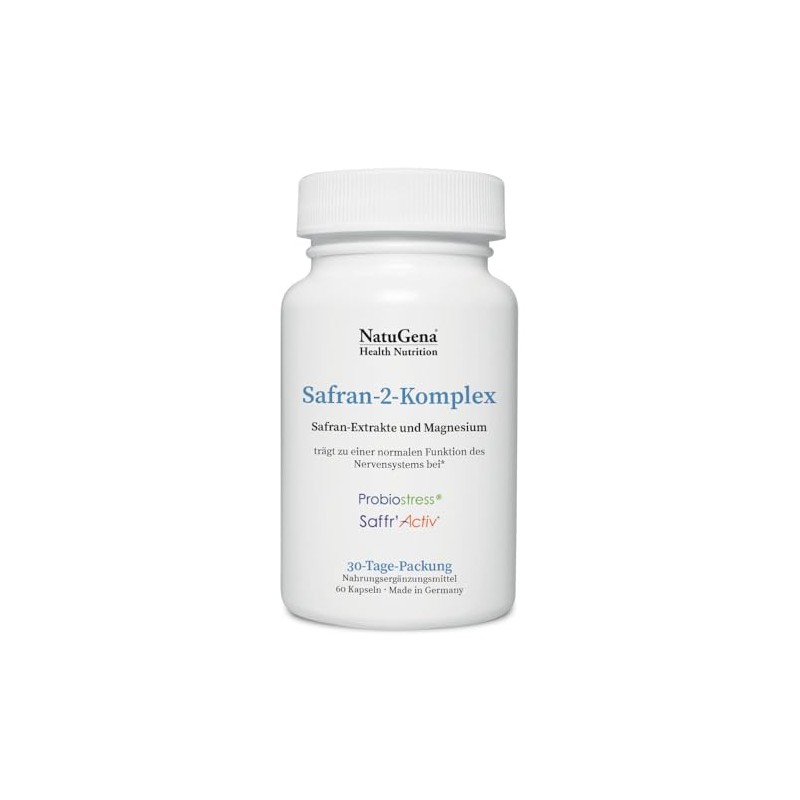 NatuGena Safran-2-Komplex Nerven-Kapseln/Safran-Extrakte und Magnesium / 60 Kapseln (30-Tage-Packung)