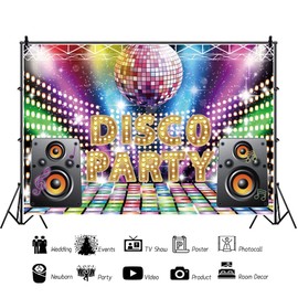 Ttincceer 300 x 200 cm Disco Backdrop Vintage Disco Ballroom Night Club Neon Photography Background Back to the 80s 90s Party Shooting Background Studio Portrait Photography Props