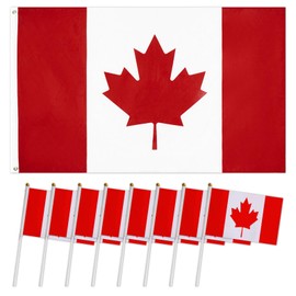 Canada Flag Set with 8 Mini Flags - Premium Polyester, Durable, Vivid Colors, 3x5 Feet, Perfect for Outdoors, Garden, Parties, Events, Hand Held Small Miniature Canadian Flags