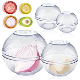 WZYTEU Set of 4 Food Storage Balls + Avocado Box, AS Onion Container, 7 and 9 cm Diameter for Fruit, Onions, Garlic, Fridge (Transparent)