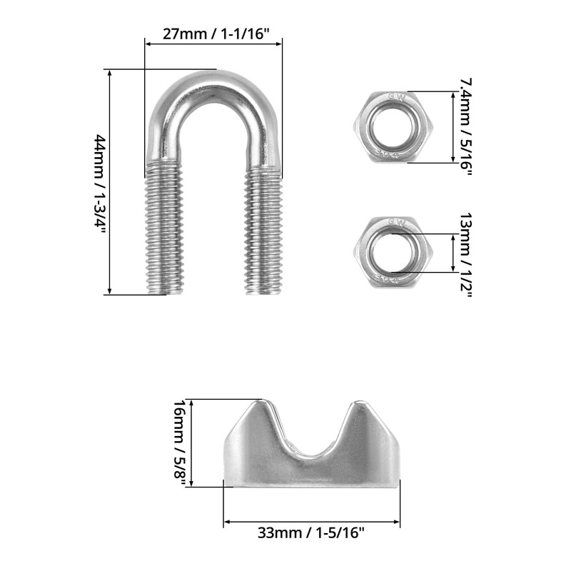 QWORK 3/8" Wire Rope Clamp Clip M10, 10 Pack Large