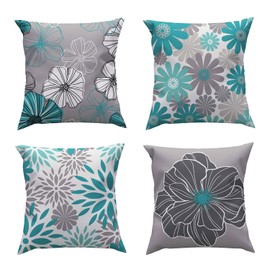 ROCK CLOUD Teal Pillow Covers 18x18 Set of 4 Decorative Throw Pillow Cover for Couch Modern Pillow Cases for Living Room Cushion Bed Outdoor Car Gray and Turquoise Home Decor