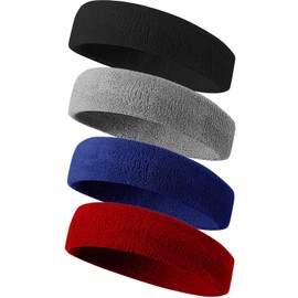 Tanluhu Sweatbands Sport Headbands for Men & Women,4 Pcs Terry Cloth Sweat Band for Tennis, Running, Basketball, Working Out, Execise - Athletic Sweat Cotton Headband Outdoor