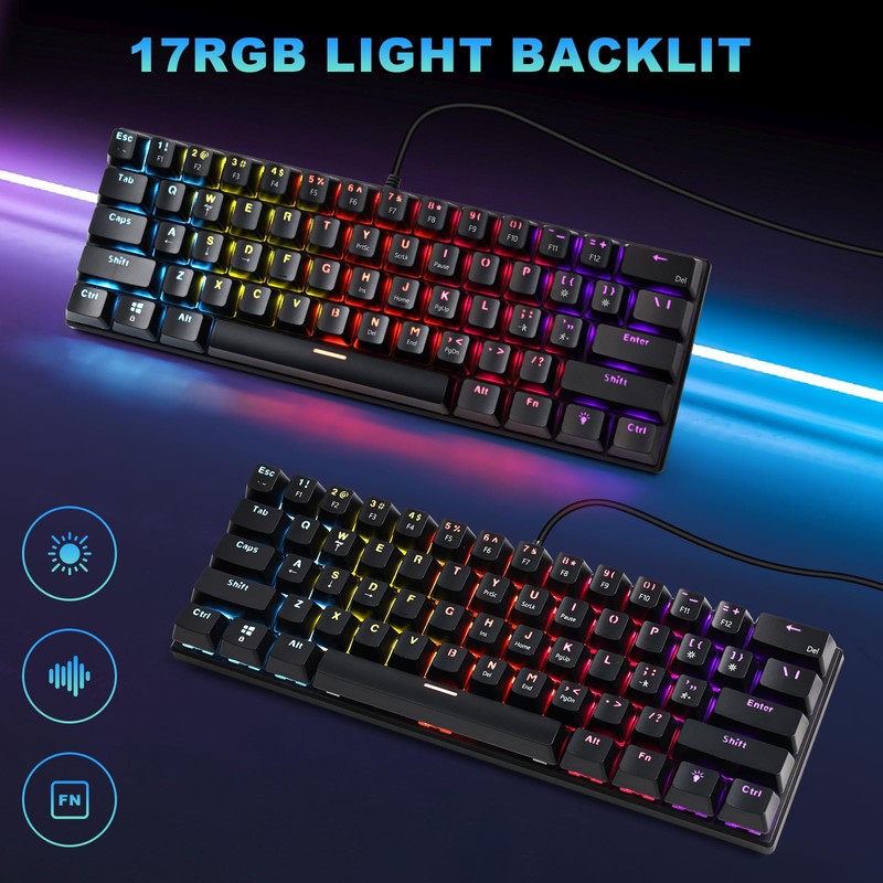 Gaozen 60% Wired Mechanical Gaming Keyboard RGB Backlit Anti-Ghosting Compact