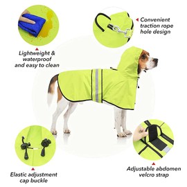 Ezierfy Dog Raincoat - Reflective Pet Rain Jacket for Dogs, Adjustable Dog Hooded Raincoats, Rain Coat Slicker Poncho for Small to X- Large Dogs and Puppies (Neon Green, X-Large)