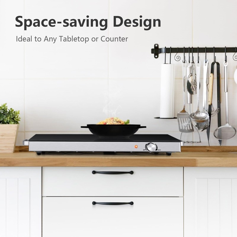 CHEFJOY Electric Warming Tray, Food Warmer w/Large Hot Plates &