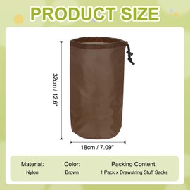 YELARXI Stuff Sack, Nylon Waterproof Storage Sacks Portable Drawstring Dry Stuff Bag Gear Organization with Toggle, 7x13Inch Fit for Backpacking Camping Traveling Hiking(Brown)