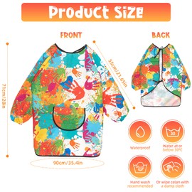 2 Pcs Malschürze Kinder Malerkittel für 7-12 Jahre Mädchen Junge Malkittel Schule für Kunst Malerei Basteln Malen Wasserdicht Tuschkittel Einstellbar Bastelschürze mit (Multicolor+Blue)