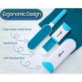 Almonax Pet Hair Removal Tool, Lint Remover Brush, Dog Hair Remover, Clothes, Couches, Furniture Lint Brush, Double-Sided Brush with Self-Cleaning Base, Better Than Lint Rollers for Pet Hair (Blue)