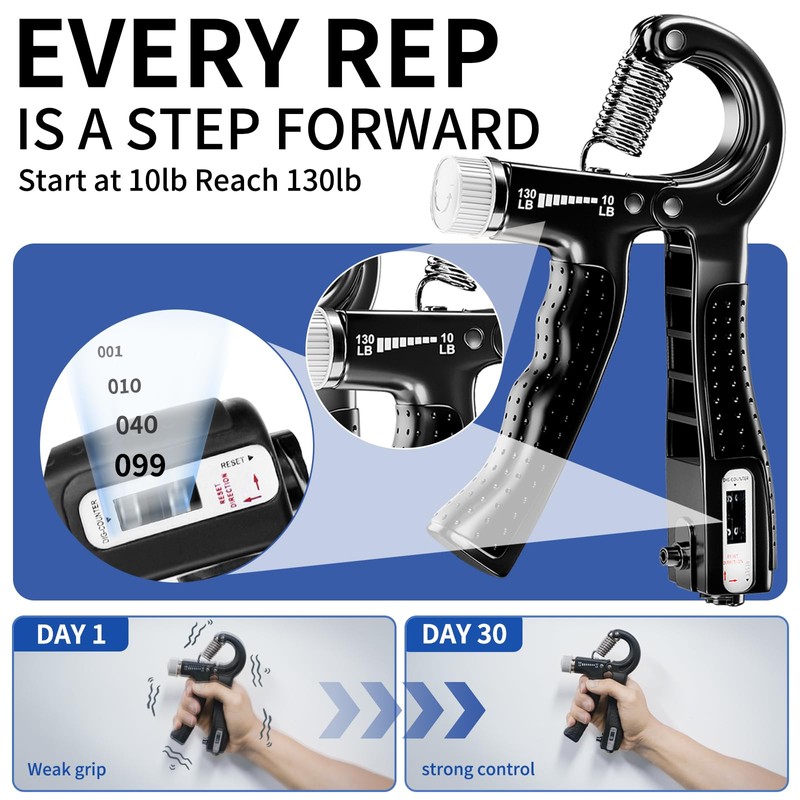KDG 11PCS Grip Strength Trainer Kit with Adjustable Counting Hand