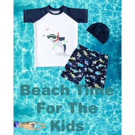 TODREMOU Boys Swimming Costume 2-10 Years - Boys Swimming Trunks Shorts & Swim Top UV Protection UPF 50+