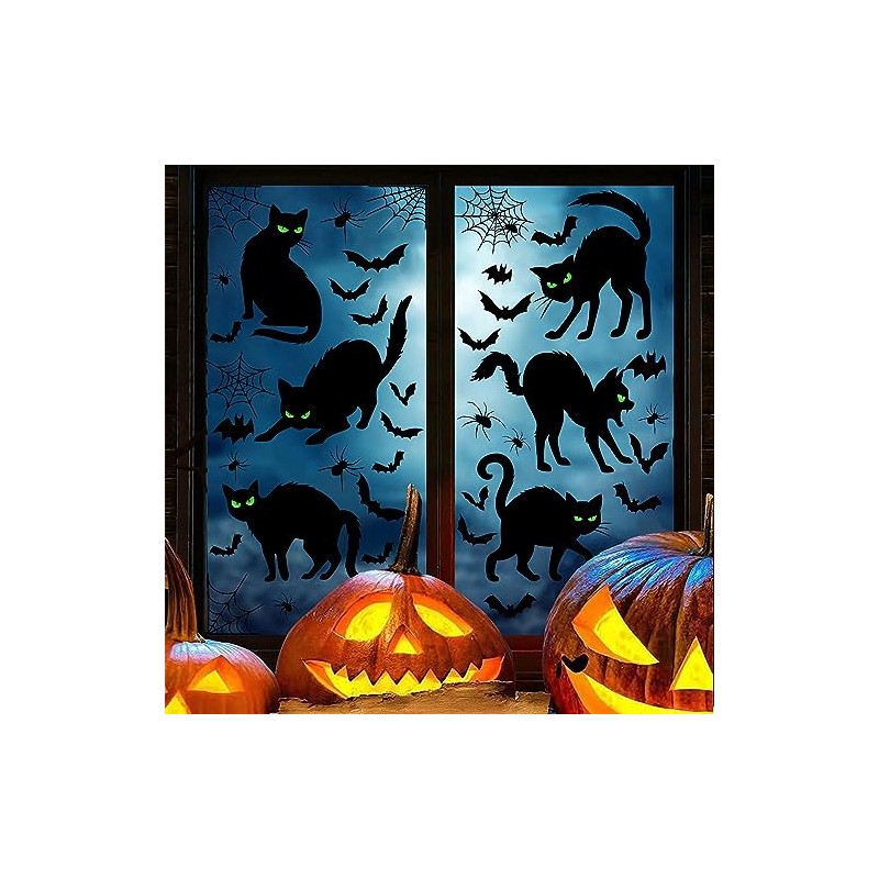 Decoración para ventanas de gato negro de Halloween, calcomanías espeluznantes