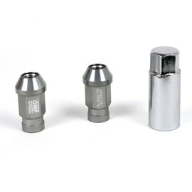 OMP SPEED Set of 20 Wheel Nuts with Metric M14 x 1.25, 19 Long Thread Wrench of 40 mm, Aluminium Grey Colour 7075