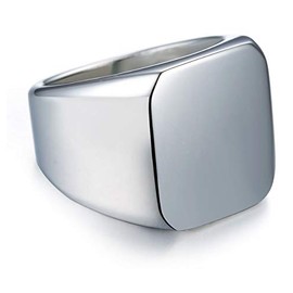 Men Pinky Ring Solid Polished Stainless Steel Signet Rings Biker Ring - Sizes 7-13 (Silver, 12)