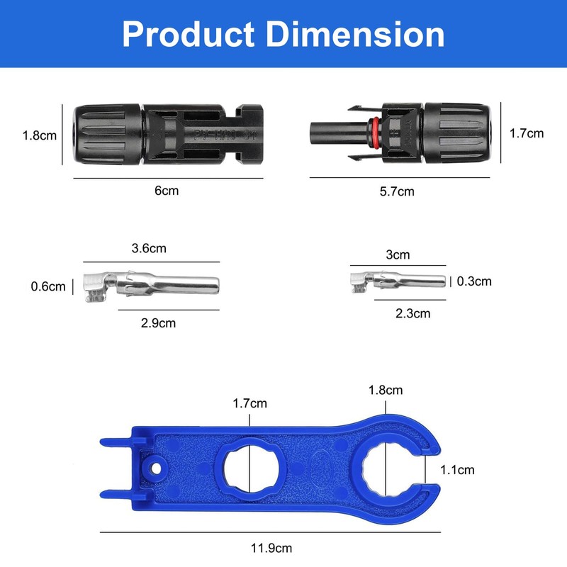 Solar Panel Connectors, 12 Pair Male/Female Solar Plugs, IP67 Waterproof
