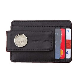US 1913~1938 Indian Head Buffalo Nickel Coin Genuine Full-Grain Black Leather Magnetic Money Clip Wallet & Card Holder RFID Blocking