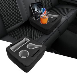 KVAEY Car Back Seat Cup Holder, Automotive Cup Organizer to Store Cup Phone Drink Remote, Waterproof Leather Cup Holder Tray for Car Couch Bed Boat, Universal Car Accessories (Black)