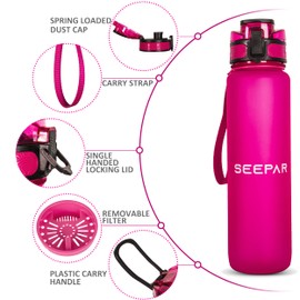 SEEPAR 1-Liter Water Bottle with Time and Hydration Markers, Durable and Leak-proof Water Bottle, Best Water Bottle to Stay Hydrated All Day, Comes in 4 Eye Catching Colours (Pink)