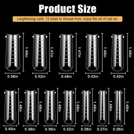 Pack of 120 Transparent Dual Nail System Shape Moulds, 12 Size Nail Form Tips, Acrylic Flat Square Nail Shapes, Nail Art Extension Tool