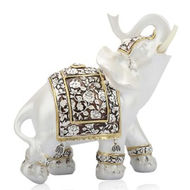 HERCHR Resin Elephant Ornament,Lucky Wealth Elephant Statue Sculpture 5.3 x 2.6 x 5.5in Feng Shui White Lucky Elephant Figurine for Home Office Decor