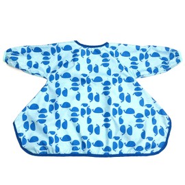 Outing Baby Waterproof Bibs with Long Sleeve for Baby, Baby Led Weaning Bib Coverall attaches to highchair, Handy to Carry (Blue Whale)