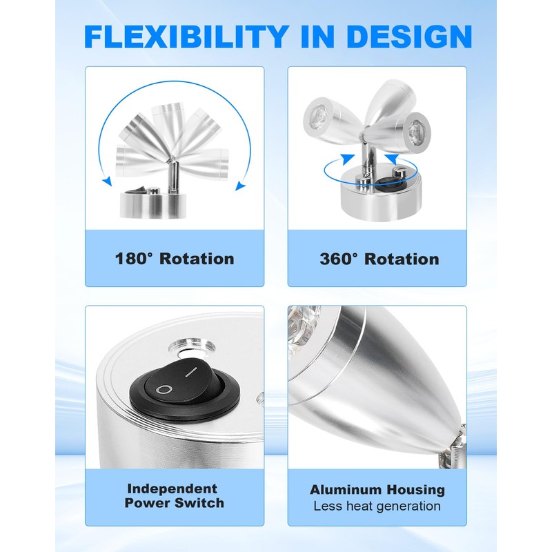 SUPAREE 12v LED Spot Reading Light Adjustable Switch Warm Light