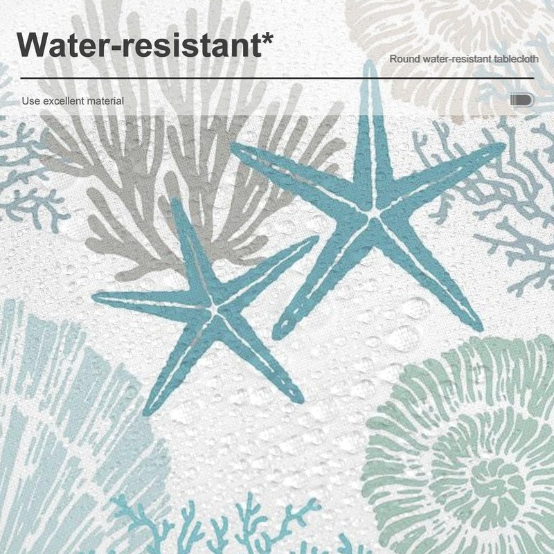 YSWOW Nautical Coastal Tablecloth Beach Starfish Coral Seashell Art Printed