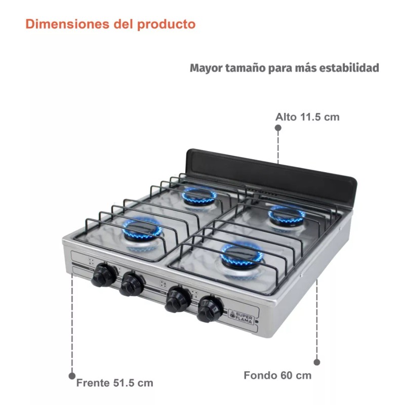 Super Flama Parrilla De 4 Quemadores De Gas Toda De