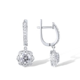 Santuzza 925 Sterling Silver Flower Shape Solitaire Simulated Diamonds Cubic Zirconia Dangle Earrings for Women
