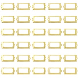 Kyuionty 30Pcs Antique Label Holder 2.4" x 1.3" Metal Name Card Frame for Office Library File Drawer Tag Cabinet Shelves Drawer (Gold)