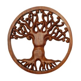 Oriental Galerie Wall Picture Tree of Life Mandala 30 cm Sign Relief Wooden Picture Round Tree of Life Symbol Wall Decoration Soar Wood No. 1