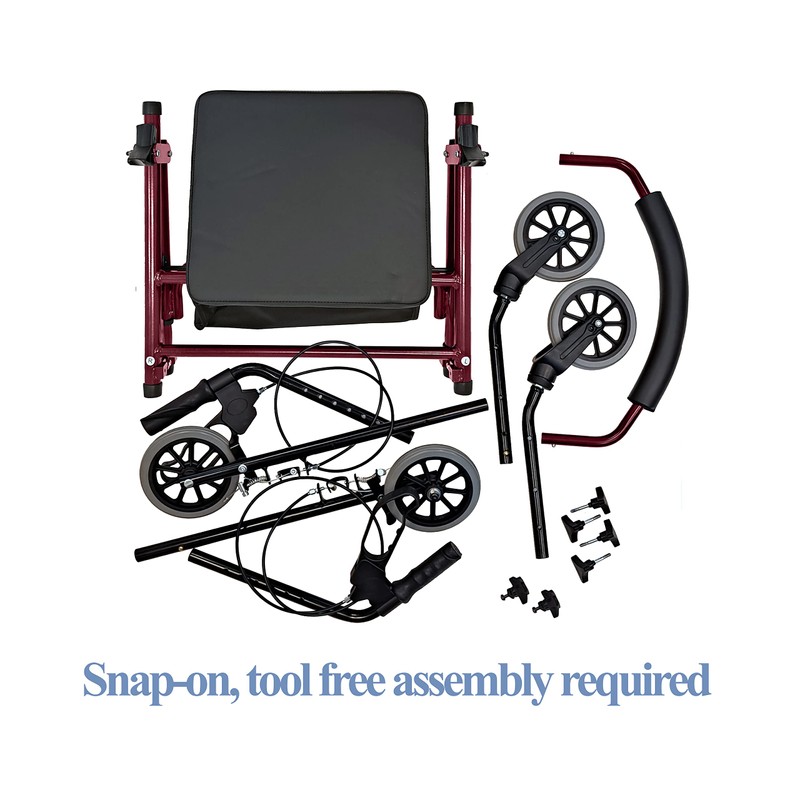 Tuffcare Freedom Lightweight Folding Aluminum Rollator Walker with 6-inch Wheels,