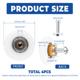 Oualhoo 27mm Shower Door Rollers Replacement Part, 304 Stainless Steel Shower Door Wheels Runners, Bathroom Sliding Track Wheels, 4PCS