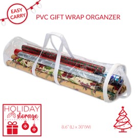 Simplify Clear Gift Wrap Storage Bag | Holds 30" Long Wrapping Paper Rolls | Clear | Zipper Closure | Easy Storage | Holiday Storage | Easy Carry Hangers, 1 Count (Pack of 1), Red