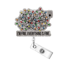 Christmas Badge Reel Retractable Clip for Nurse, Cute Funny I'm Fine Lights ID Badge Holder, Holiday Nurse Badge Reels with 360°Rotation Alligator Clip for Office Doctor Student Name Card Tag