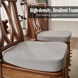 Nobildonna 2'' Thick High-Density Foam Indoor Chair Cushions | Dining Chair Pads with Ties, Removable Washable Cover, Dining Chair Cushions 17"x16",Light Gray 4 Pack