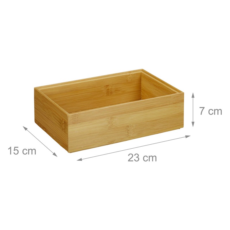 Relaxdays Bamboo Storage Box, Stackable, Natural Look, Kitchen Organiser Bins,