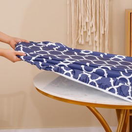 Round Vinyl Fitted Tablecloth with Flannel Backing Elastic Edge Design Table Cover Waterproof Oil-Proof PVC Table Cloth Wipeable for Round Table（Blue Reticulated,Best for 57"-65" Round）