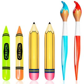 6 Pcs Inflatable Large Paint Brush Pencils Crayons Decoration Set Blow Up Pencils Paint Brush Crayons Balloons Funny Hanging Inflatable Decor Inflatable Pool Pencil Float for School Party Photo Prop