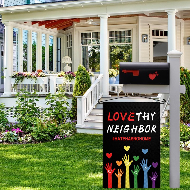 Love Your Neighbor Garden Flags for Outside 12x18 Inch Hate