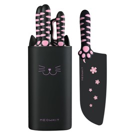 MEOWKIT Cute Kitchen Knife Set,5 pieces Non-Stick Knives with Detachable Block and Scissors,Sharp for Chopping, Slicing, Dicing and Cutting