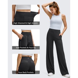 G4Free Wide Leg Pants for Women High Waisted Soft Yoga Pants with Pockets Loose Comfy Travel Casual Lounge Trousers (Black,XL,31")