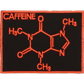 Molecular Diagram Caffeine Iron-On Patch Science - Made in The USA - Black, Neon Red, 3" x 4" Rectangle Applique