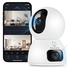 Pet Camera, Surveillance Camera, Security Camera, Indoor, Answering Machine, Blurams, 2 Lenses, Auto Tracking, App Compatible, PTZ Oscillation, Two-Way Conversation, Color Night Vision